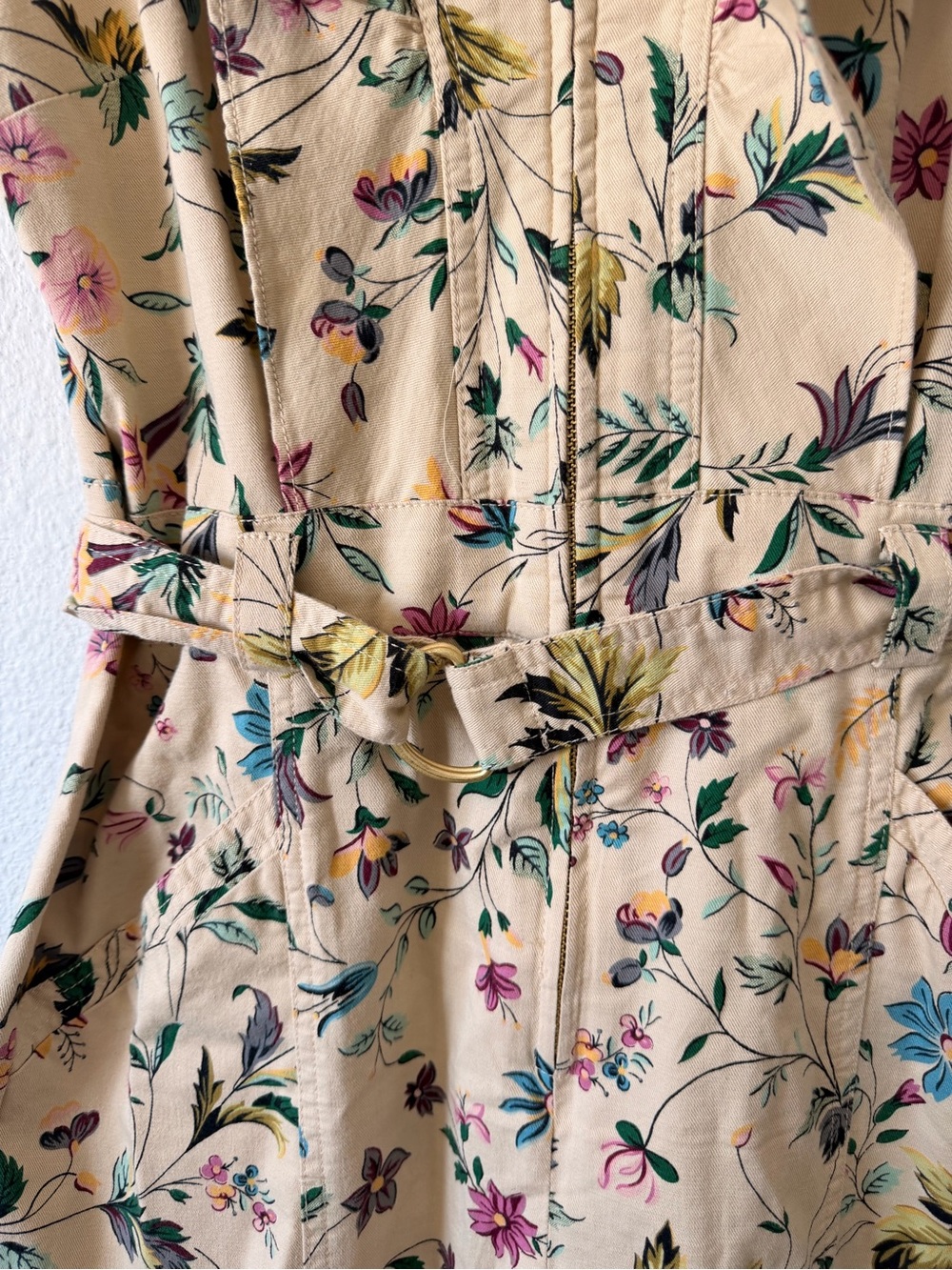 Anthropologie Cream Floral Ruffle-Sleeve Belted Jumpsuit - Picture 5 of 10